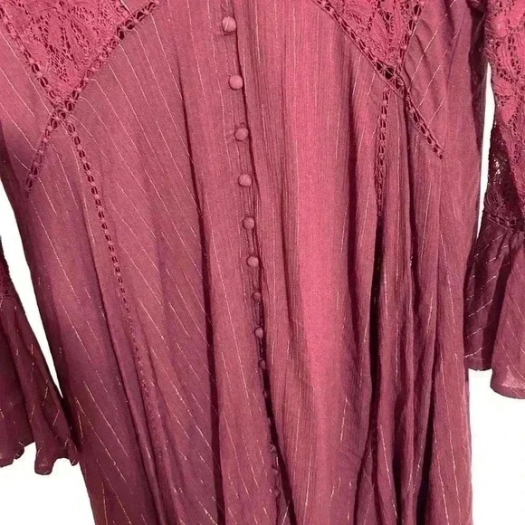 Dress Mini Long Sleeved Burgundy Gold Boho Altar'd State Size M - Picture 5 of 8